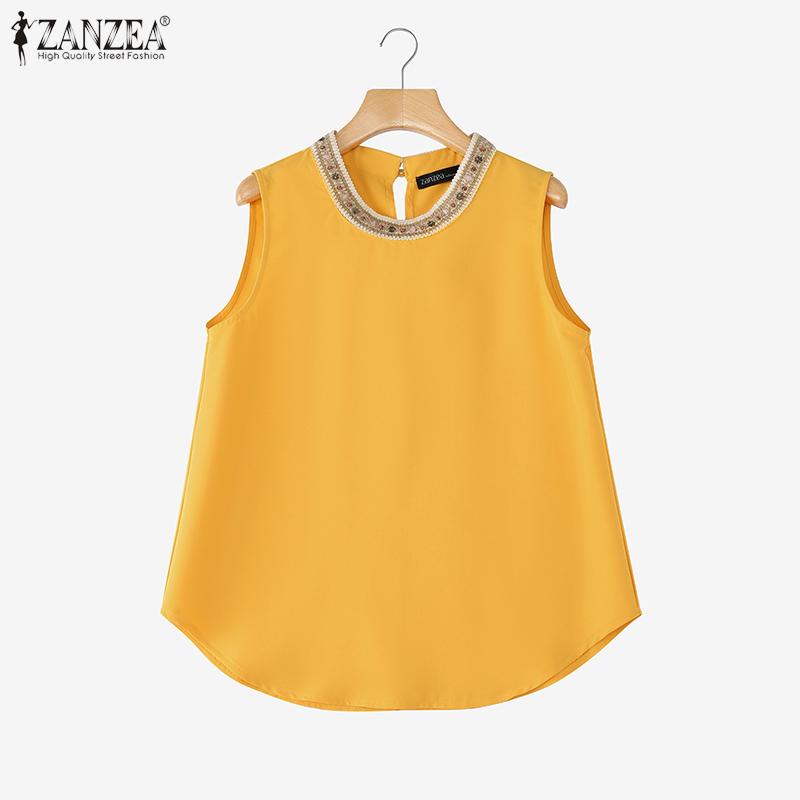 ZANZEA Sommer Damen Ärmellos Pailletten Patchwork Lässige Tanktops
