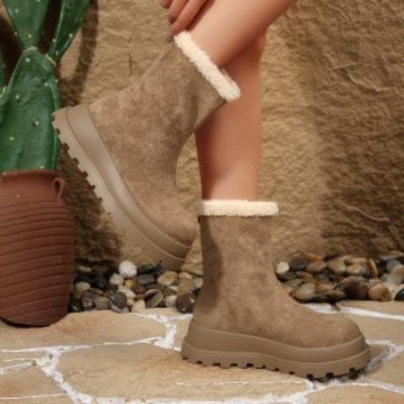 Thick-soled Lamb Wool Snow Boots Women's Winter New Piled Thickened Warm Heightening Short Boots Large Size Plush Cotton Boots