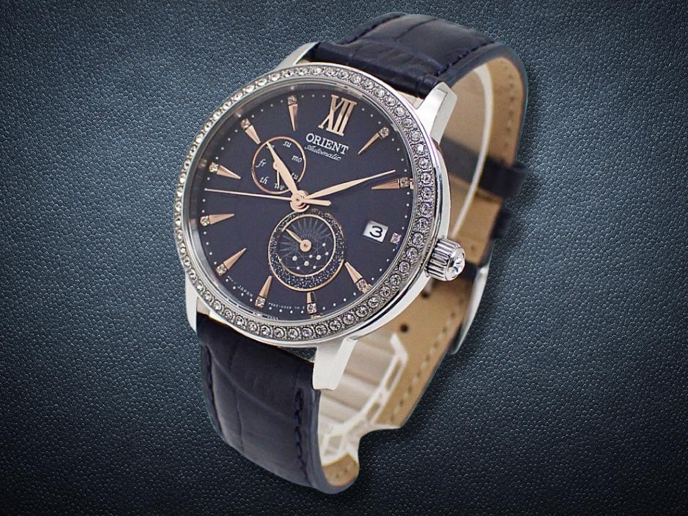 ORIENT Sun & Moon RA-AK0006L10A Automatic Navy Dial Crystal 36mm Box & Papers Used
