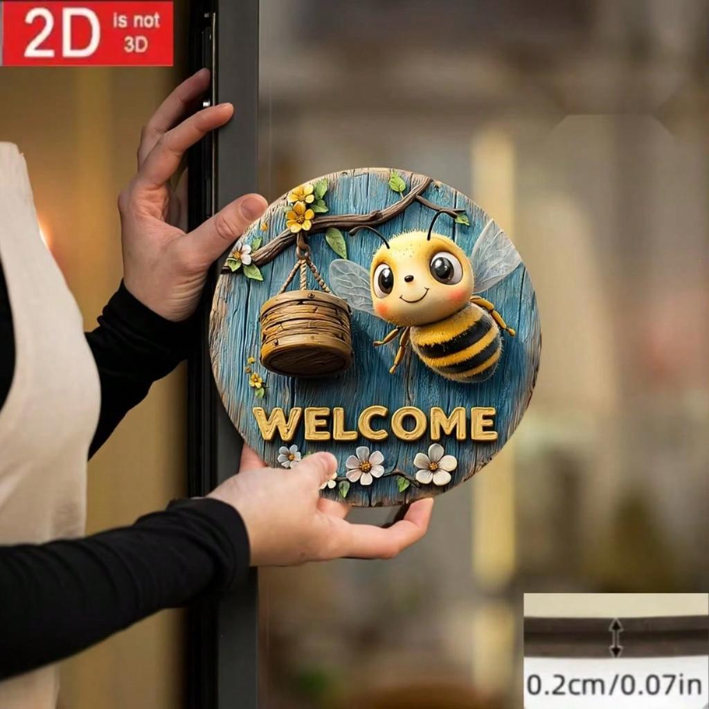 2D Flat Bee Welcome Metal Sign – Beekeeper Gift Home Decor