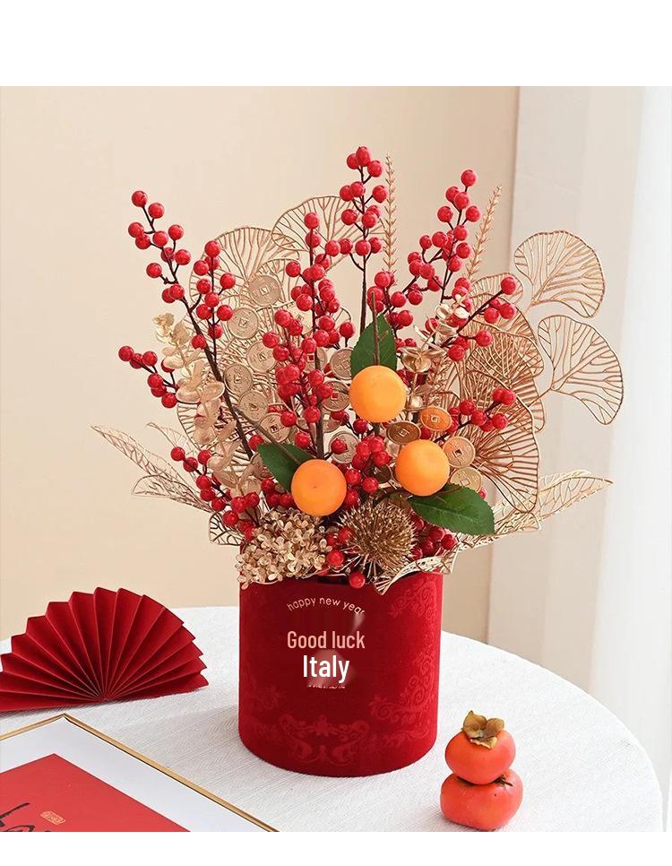 Chinese New Year Prosperity Fruit Ornament - Snake Year Fortune Bucket for Home Decor, Spring Festival Atmosphere in Entrance Hall & Living Room