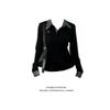 Plus Size Chubby Girl Korean Style Plaid Lapel Stitching Long Sleeve T-shirt Women's Autumn New Arrival Silm Slim Fit Versatile Top Tide