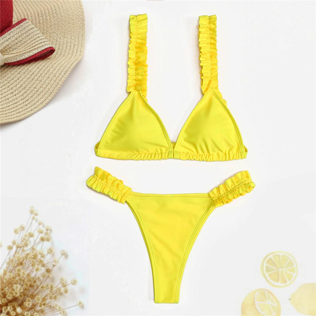 

5 цветов, сексуальный бикини с рюшами и оборками, женский купальник, женский купальник, комплект бикини из двух предметов, купальный костюм L жёлтый