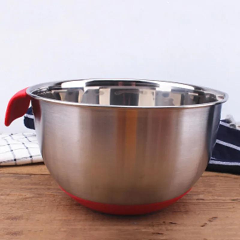 304 16-24cm Kitchen Stainless Steel Egg Mixing Bowl Non-slip Handle Silicone Bottom Kneading Dough Pots Baking Bakery Tools