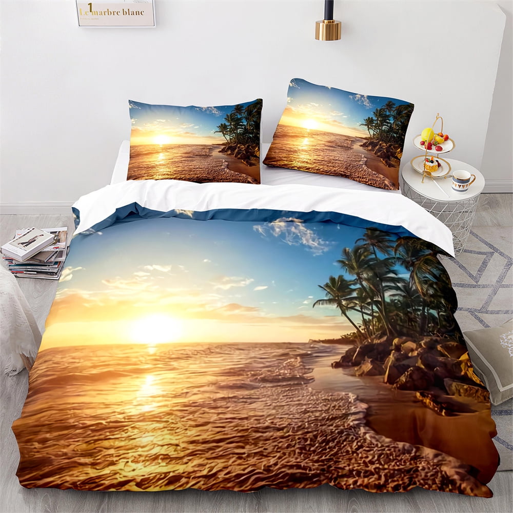 Comforter Beach Ocean Sunset Hawaiian Waves Tropical Island And Sea Beach Nature For Bedroom Rations Women Kids Warm And Soft