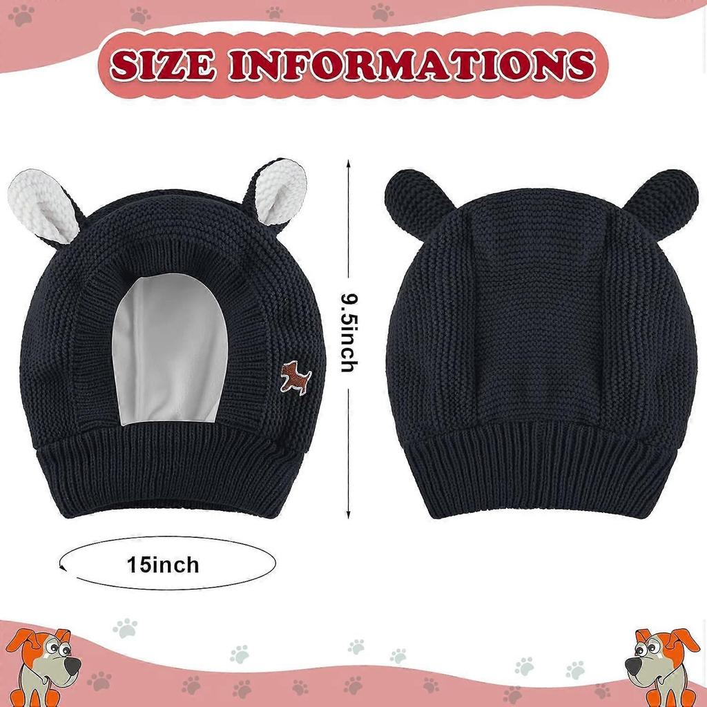 (Black)Quiet Ears for Dogs, Dog Ear Muffs Noise Protection Knitted Dog Hats Pet Ears Warm Dog Ear Cover Winter Hat Dog Snood Head Wrap Bunny Costume f