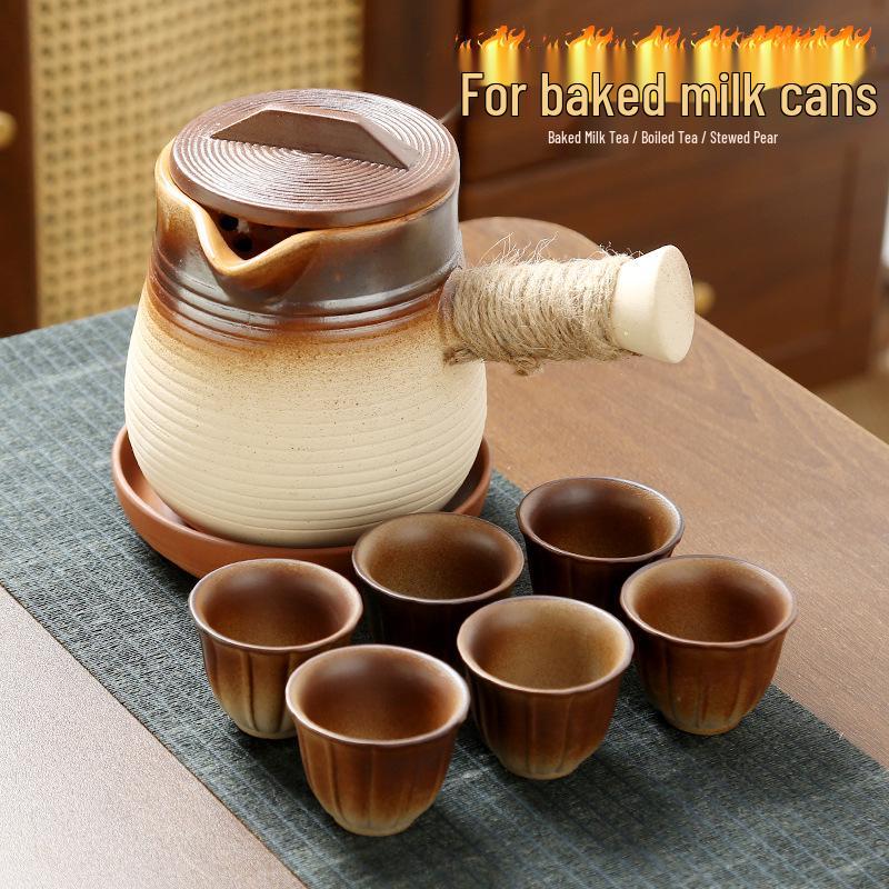 Fire-friendly Ceramic Tea Pot Set: Heat-resistant, perfect for roasting tea, boiling milk, and open flame cooking.