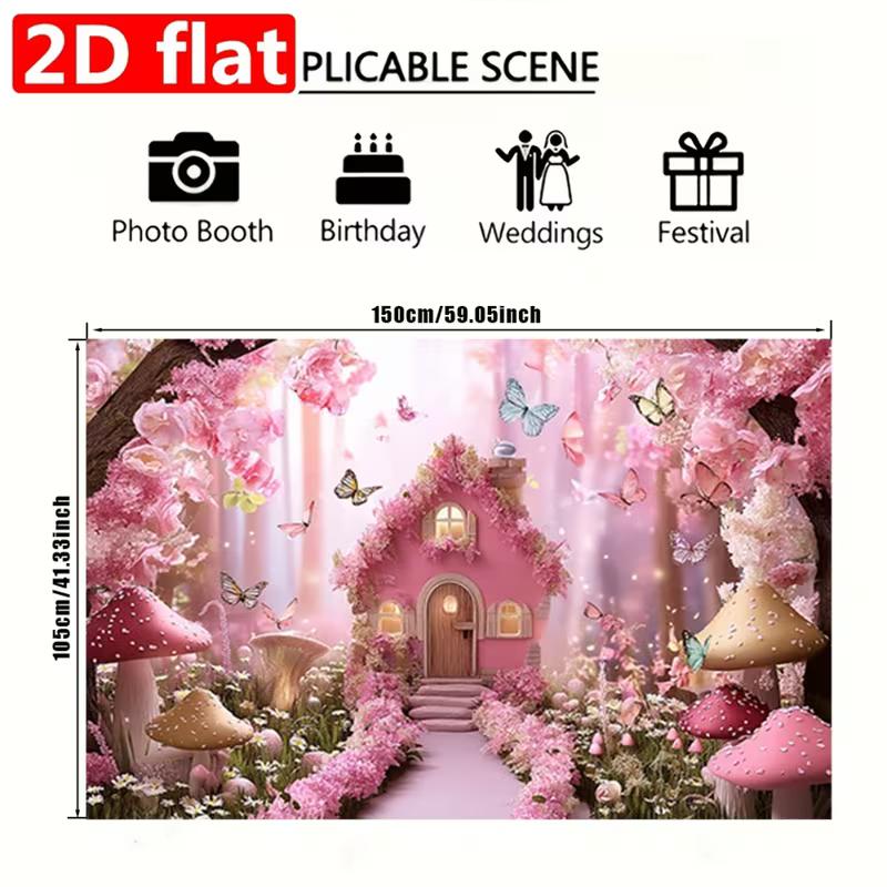 2D Enchanted Forest Fairy House Backdrop Children s Party Photo Booth 47.2x31.5inch/120*80cm