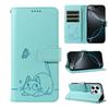 Leather Wallet Flip Case For OPPO A57S A77 A15 A15S A16 A16S A54S A17 A96 4G 5G Cat and Butterfly Embossed,Wrist Strap