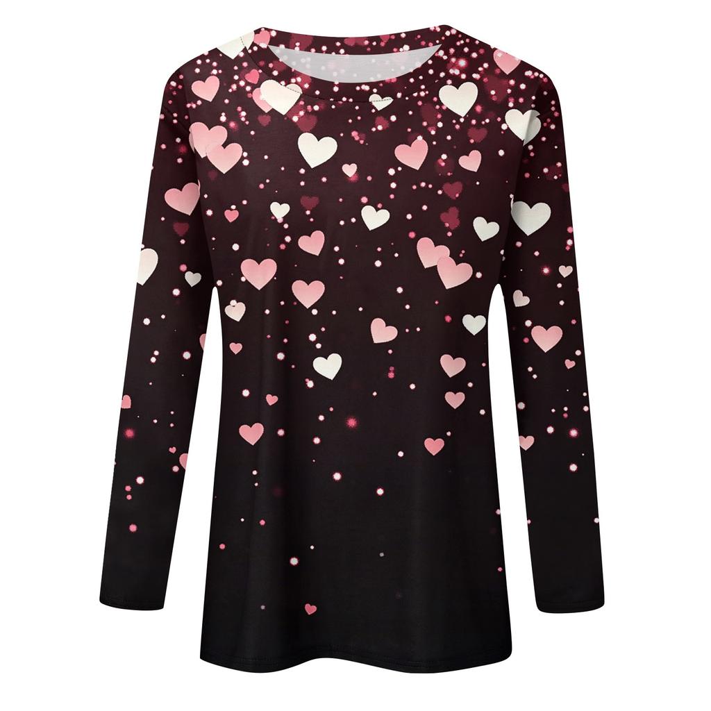 Long Sleeve Shirts For Women Cute Print Graphic Tees Blouses Casual Plus Size Basic Tops Pullover Valentine's Day