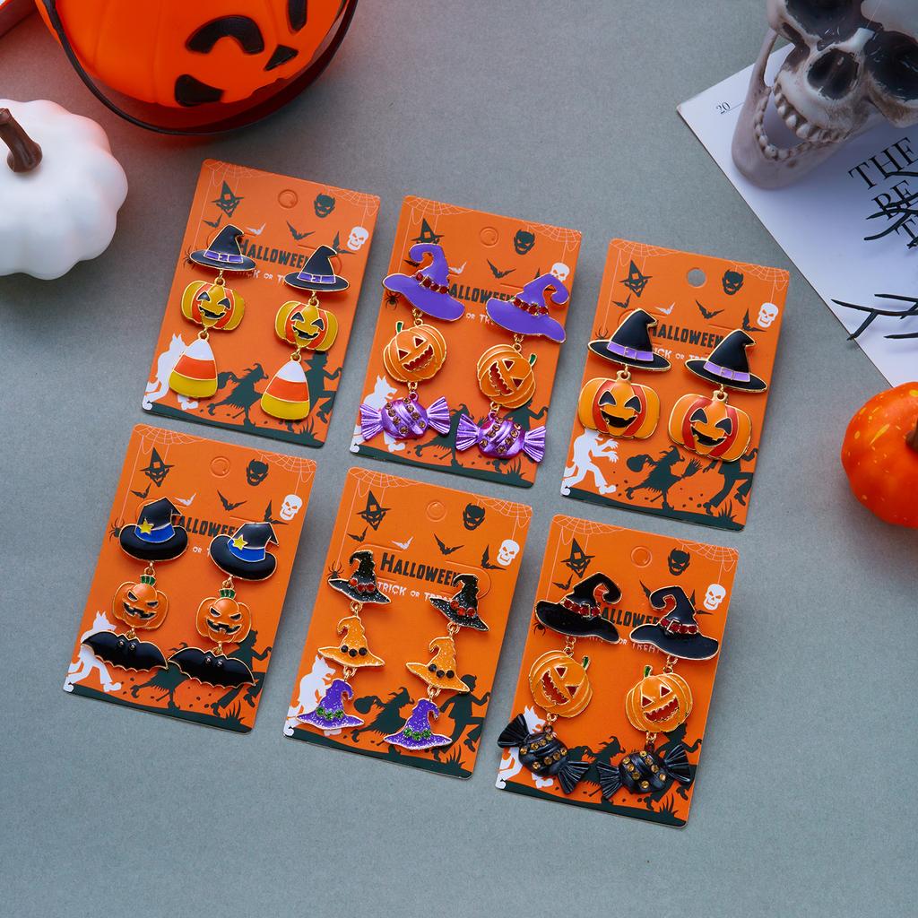 Playful Enamel Witch Hat Pumpkin Candy Dangle Earrings for Women Halloween Statement Earrings Cosplay Party Jewelry Gifts