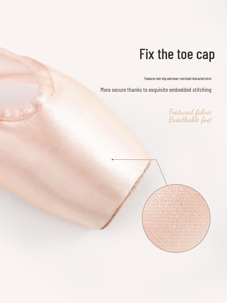 Women's Professional Satin Ballet Pointe Shoes with Ribbons - Champagne Gold