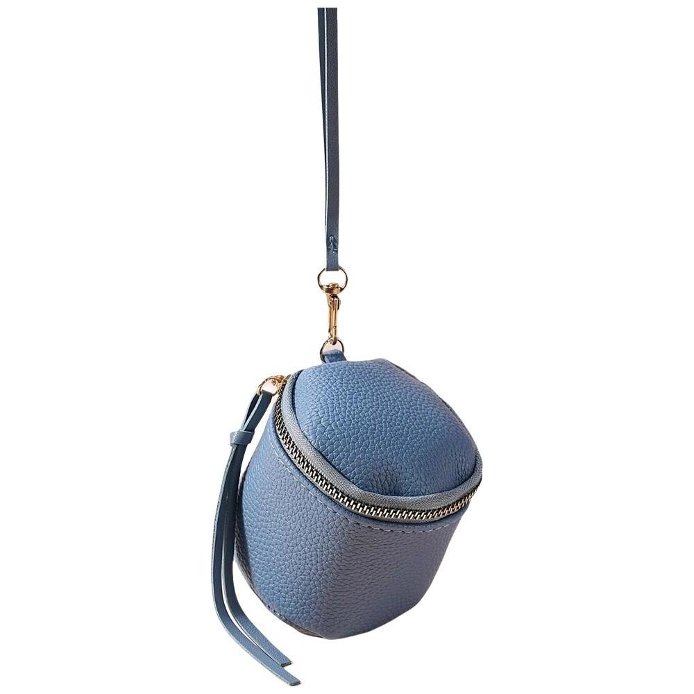 

Elegant Portable Hanging Coin Purse Exquisite Anti-lost Leather Jewelry Pouch Simple Solid Color Small Item Bag Storage синий