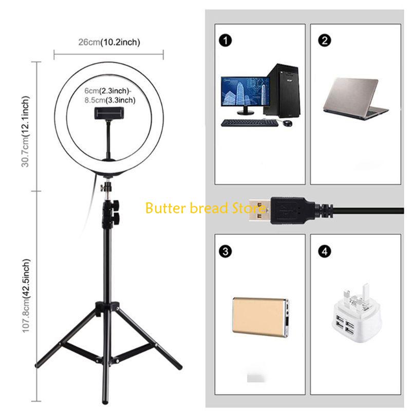W89C 7.6in LED Selfie Ring Lamp with Tripod Stand and Cellphone Holder for Mobile Phone Live Fill Light Vlog Video Light