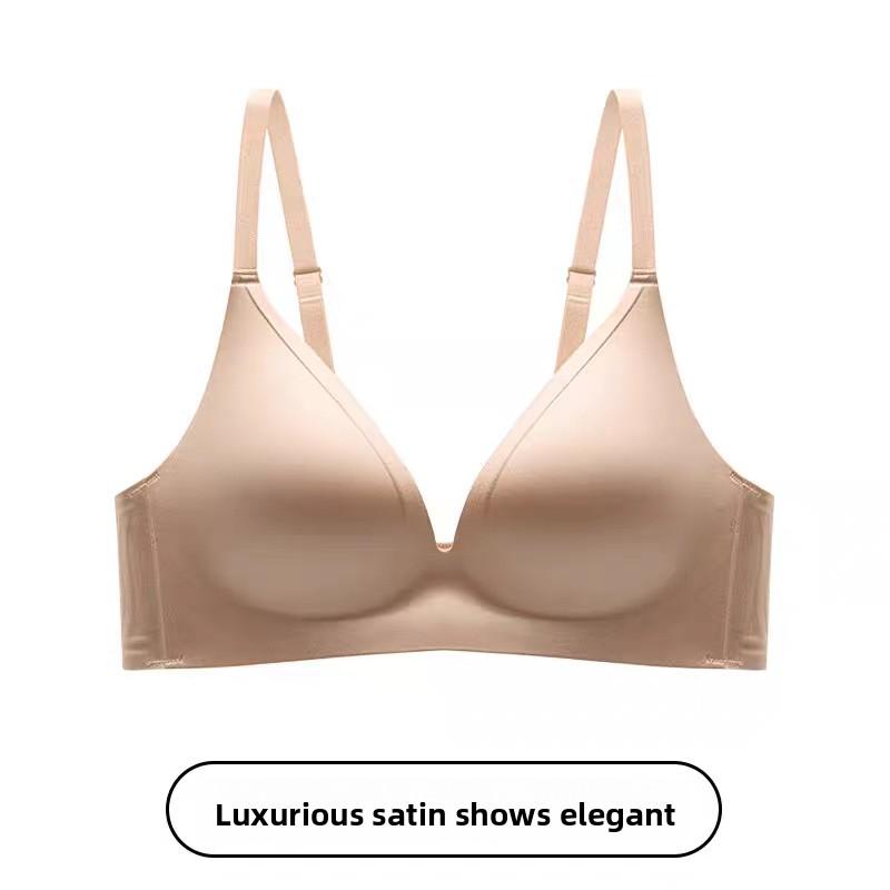 Glitter Strap Deep V Seamless Thin Wireless Bra, Push-Up Side Gathering Lift Bra for Small Bust Women