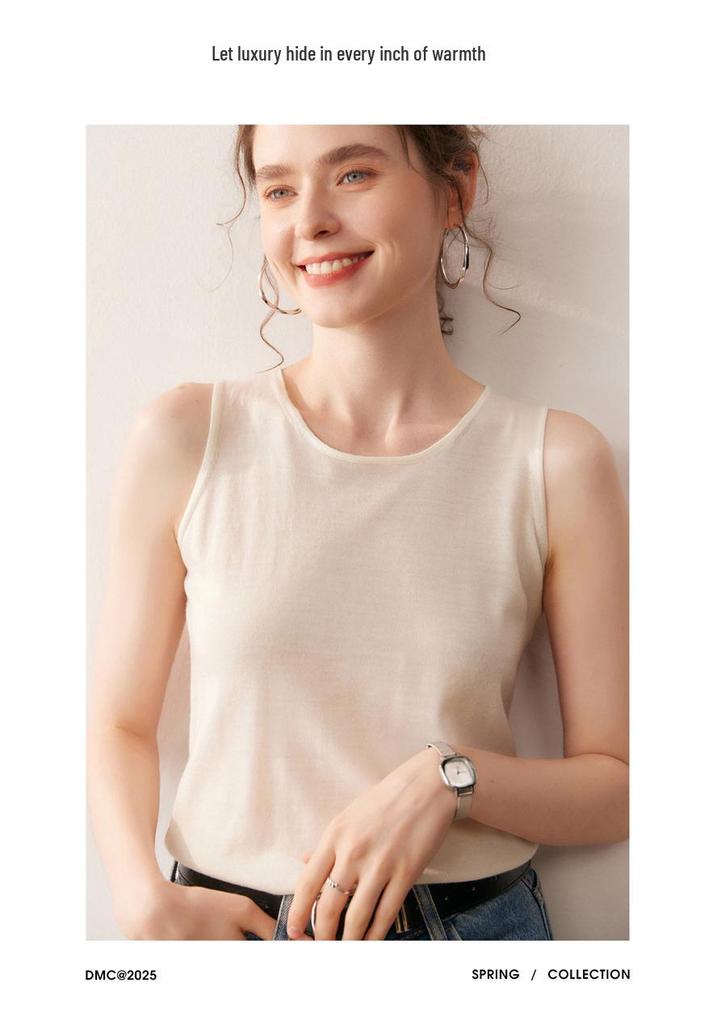 Yangzi 100% Pure Wool Solid Color Sleeveless U-Neck Women's Knit Camisole