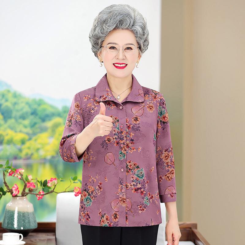 

2026 Spring/Summer Lightweight Printed Shirt for Middle-Aged and Elderly Women, Plus Size, Loose Fit, Slimming Mother s Top 3XL (Approx. 120-135 lbs) рожевий