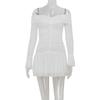 Abito da donna alla moda monospalla svasato a maniche lunghe snellente plissettato a trapezio corto