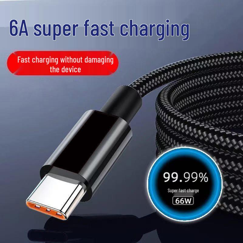 66W Flash Charge Type-C Cable for Huawei, Honor, Xiaomi, OPPO, Vivo - 6A Super Fast Charging