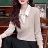 Fake Two-piece Long-sleeved Sweater for Women In Spring New Slim Top Temperament Pullover Shirt