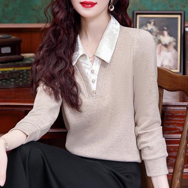Fake Two-piece Long-sleeved Sweater for Women In Spring New Slim Top Temperament Pullover Shirt