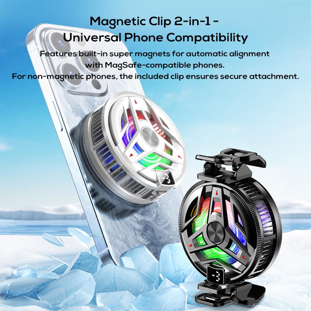 Portable Magnetic Semiconductor Phone Cooler with Digital Display RGB Lights Powerful Cooling Fan for Gaming Phone Ice Cooler