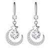 Women's 925 Silver Dangle Earrings Moon and Star with Cubic Zirconia