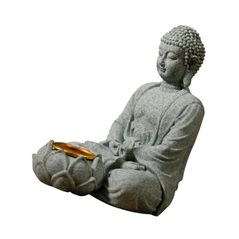 Buddhas Stone Figurine Sculpture with Tealight Slot Incenses Holder Spiritual Decors Meditation Statue Desktop Ornament