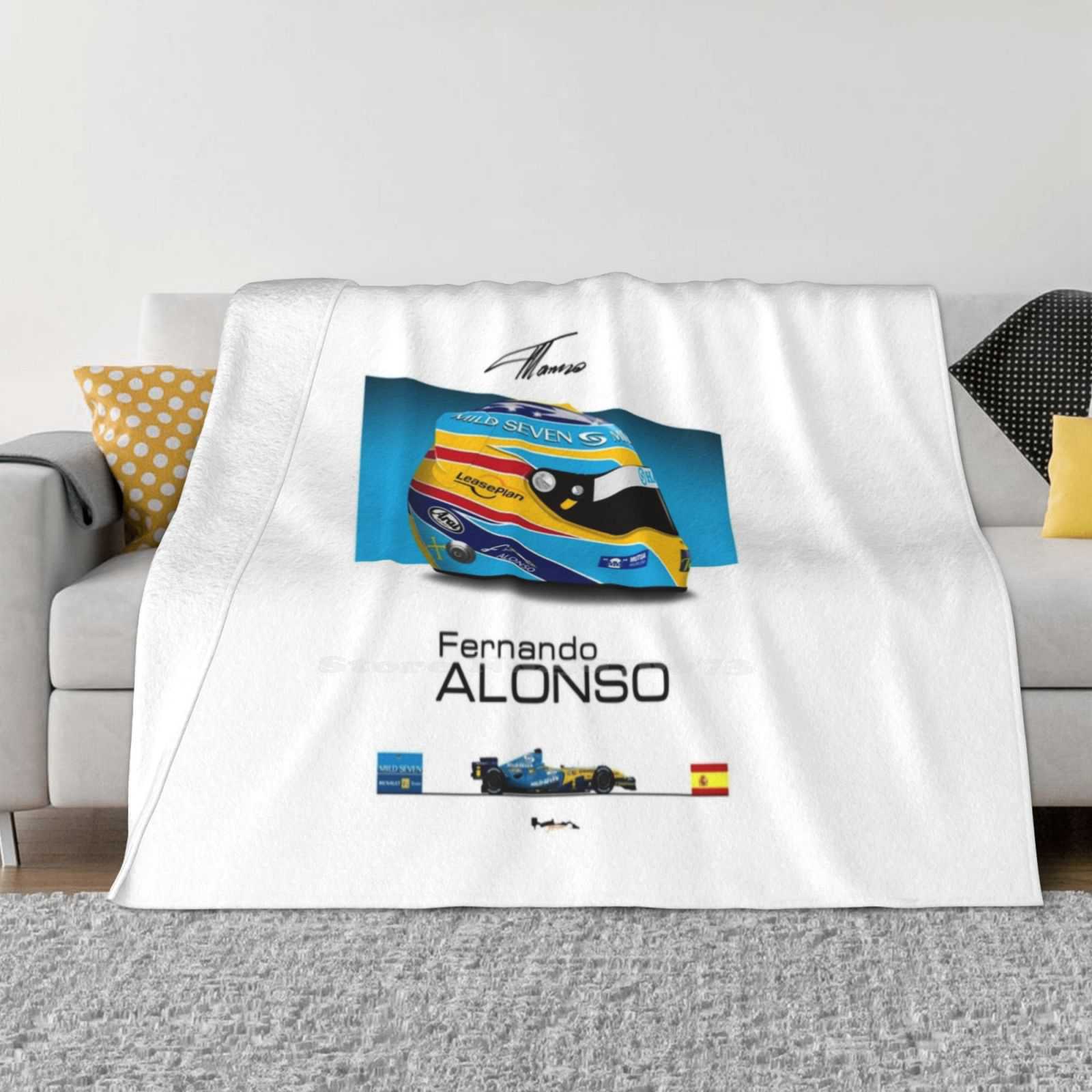 Fernando Alonso 2006 Helmet And Car Print All Sizes Soft Cover Blanket Home Decor Bedding Fernando Alonso R26 2005 Champion 30x40in