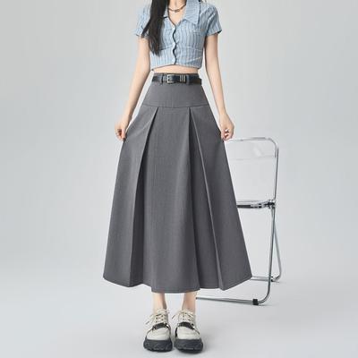 Grey High-waisted Pleated Skirt Women's Spring and Summer Design Sense College Style Long Skirt Skirt