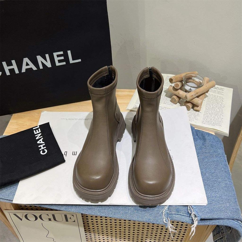 Martin boots women's British style 2025 winter new velvet thick-soled thin boots rear zipper inner heightening Chelsea short boots