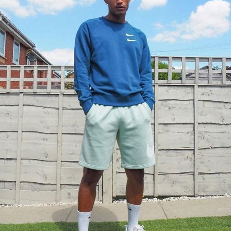 Nike Embroidered Swoosh Crew Neck Sweatshirt Men Tops Black Blue CJ4872-455