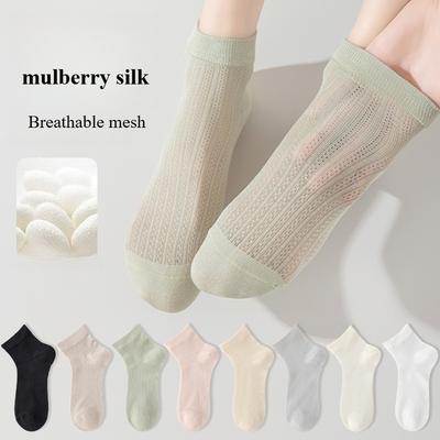 5 Pairs Mulberry Silk Socks Women's Summer Thin Short Tube Ice Silk Breathable Mesh Summer Ultra-thin Boneless Medium Tube Socks