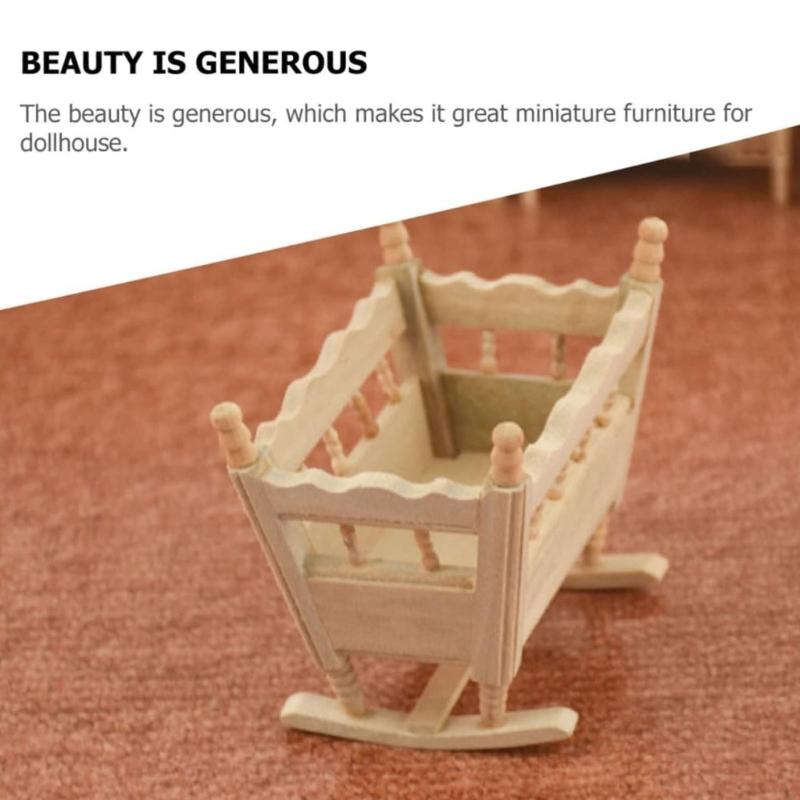 Unbemaltes Holz Babywiege Modell Figur Spielzeug für 1/12 Maßstab Puppenhaus Szenenbau und Kinderzimmer Ausstellungsdekorationen