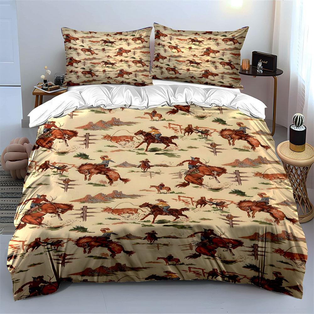 """Juego de Cama con Temática de Vaquero Occidental""" Suave Juego de Cama Amigable con la Piel Incluye 1 Funda Nórdica y 2 Fundas de Almohada Regalo