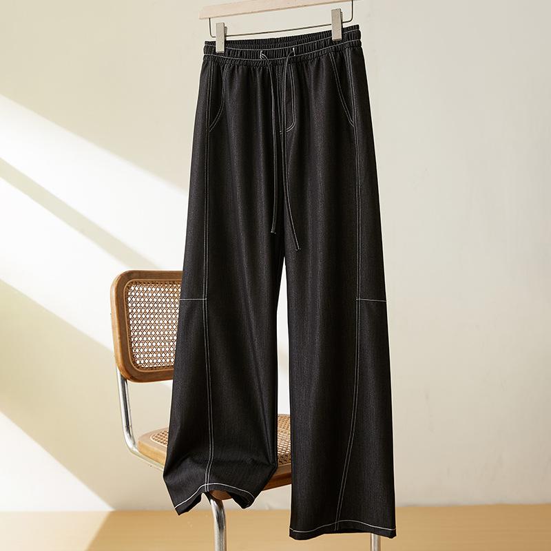 New Spring Thin Soft Denim Scimitar Pants for Women's High Waist Slimming Wide-leg Casual Pants