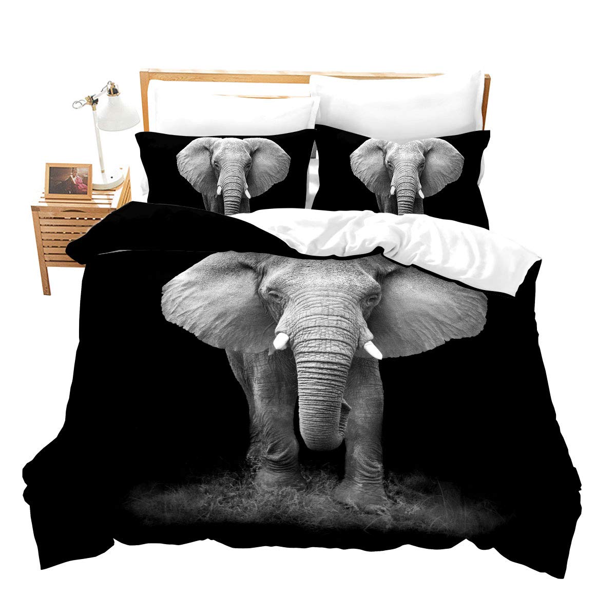 Jmg Household Supplies Unisex 3D Elephant Duvet Cover Set Queen Size African Safari Animal Comforter Set Wildlife Bedding Set Retro Wall Decor Bedspread Cover