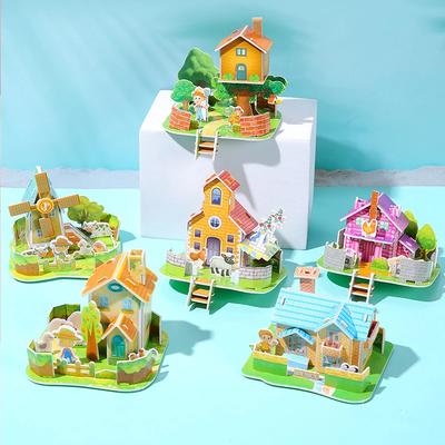 5Pcs Cartoon 3D House Building Model Paper Jigsaw Puzzle Educational Toys for Kids Birthday Party Favors Kindergarten Rewards