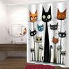 VIKAMA Seven-Headed Cat Abstract Cute Art Pattern Shower Curtain, High-End Elegant Bathroom Curtain, Bathroom Decorative Pattern