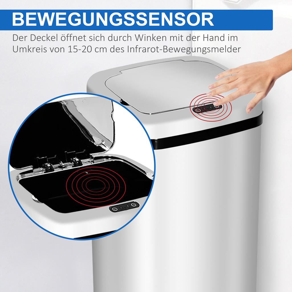 Automatic Sensor Trash Can, Stainless Steel, 50/68L, Silver