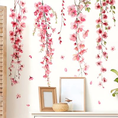 Beautiful Vine Pink Flower Wall Stickers for Living Room Bedroom Wall Decor Girl Room Decoration Children's Wall Decal Wallpaper