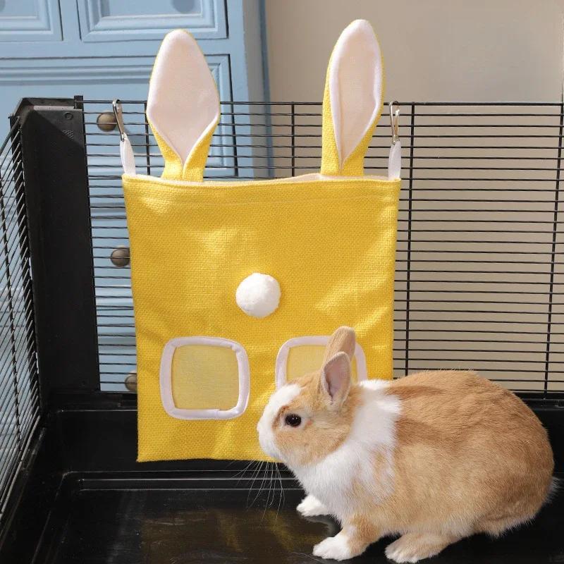 Small Pets Hay Feeder Bag for Guinea Pig Rabbit Bunny Chinchillas Small Animal Hooks Hanging Dried Grass Feeding Dispenser