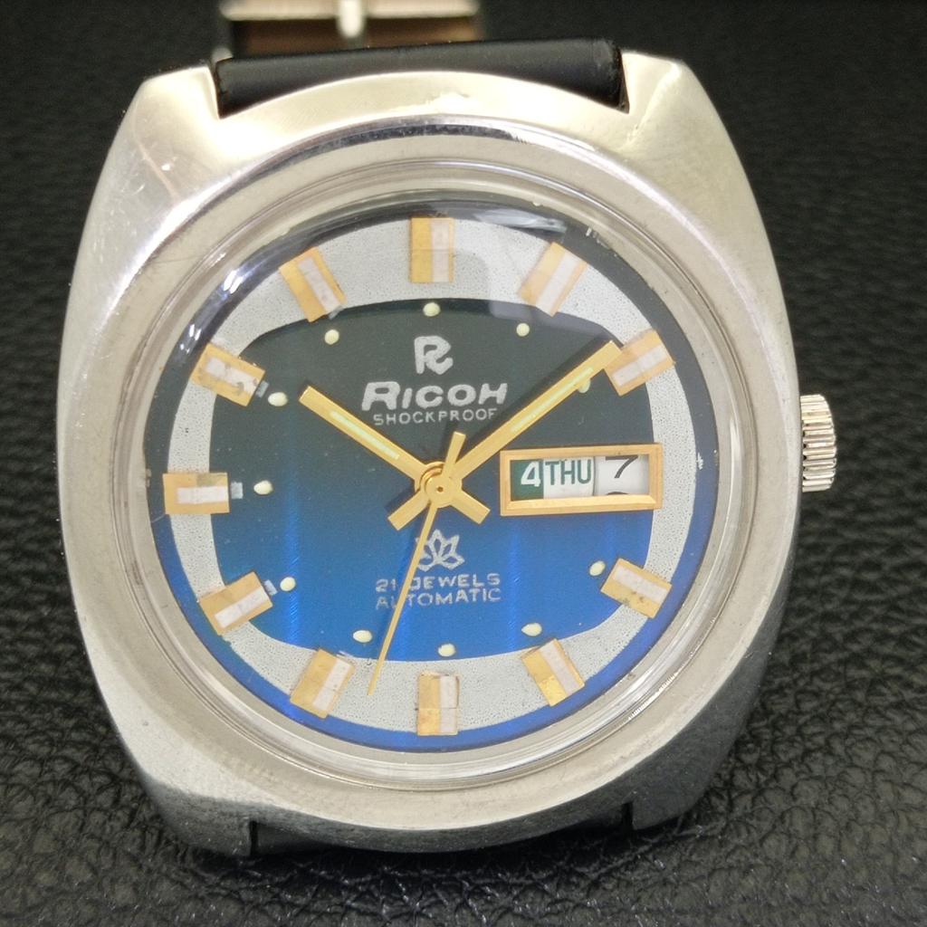 VINTAGE RICOH R31 AUTOMATIC JAPAN MENS BLUE COLOR DIAL WATCH a700749-5 R204-a700749