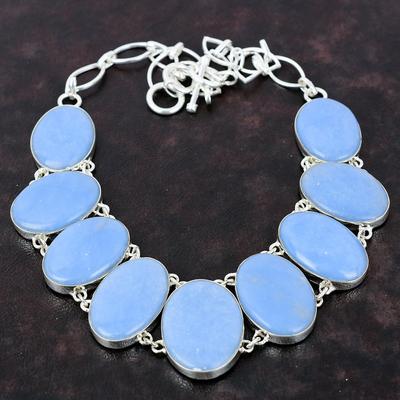 Collana Angelite Gioielli con pietre preziose decenti Collana in argento sterling 925 Collana con catena regolabile Gioielli fatti a mano Collana Boho Regalo per la mamma