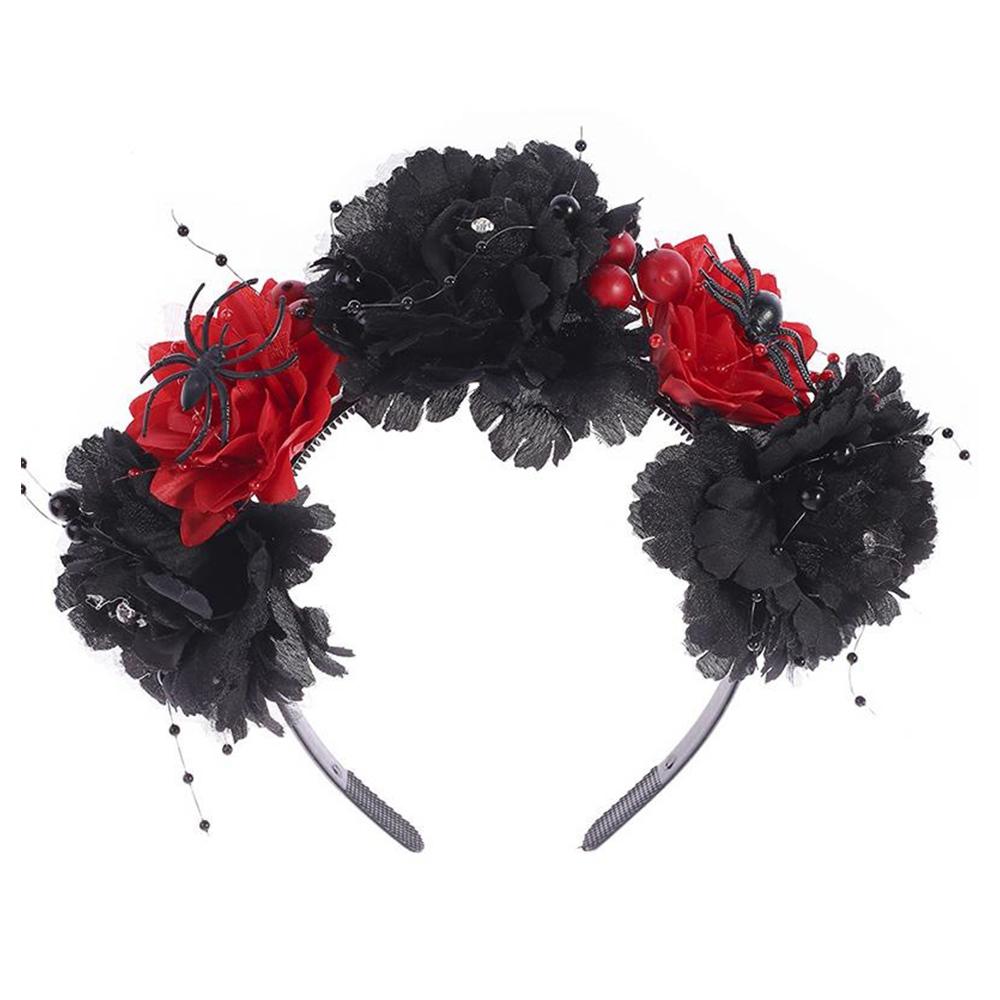 Skull Rose Hair Bands & Necklace Set Novelty Day of The Dead Headpiece for Women