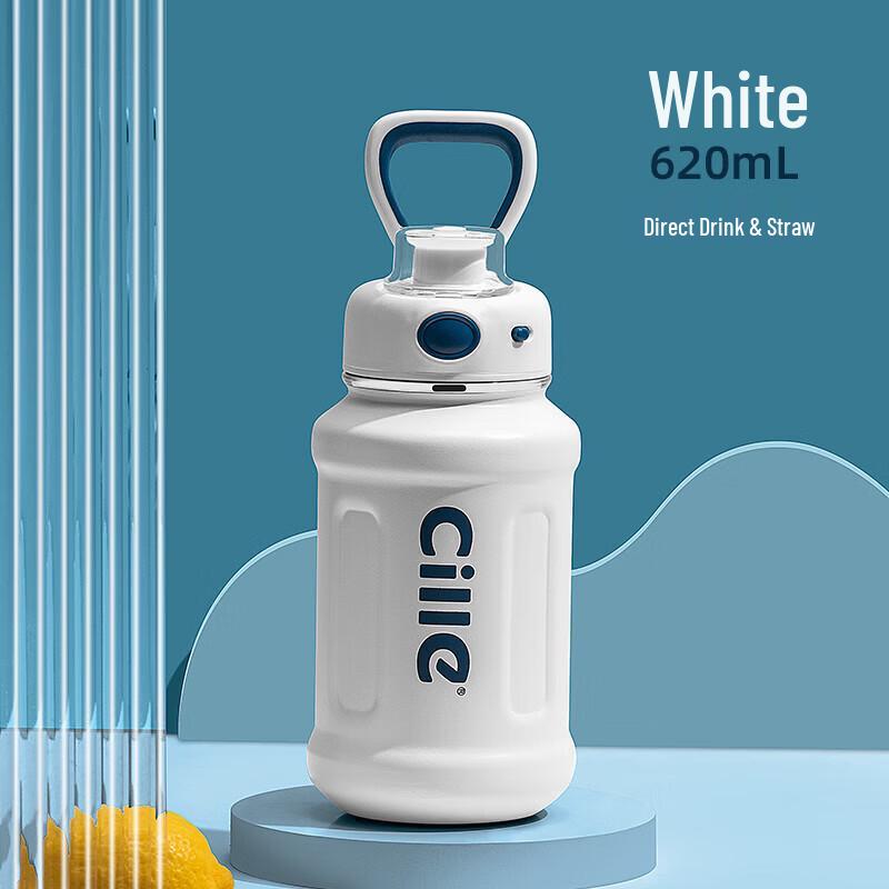 Cille Men s Large Capacity Stainless Steel Thermos Cup with Straw