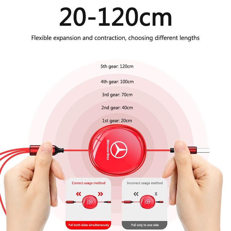 CSA1 3-in-1 Micro Data Wire USB Type C Fast Charger Cable For Mercedes Benz AMG A B C E S Class GLC GLK GLE GL Interior Accessories
