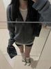 Korean Style Grey Polka Dot Hooded Knit Cardigan for Women - Autumn Winter Loose Fit Sweater Top