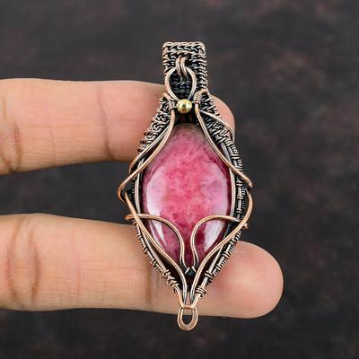 Rhodonit Anhänger Kupferdraht umwickelter Anhänger Edelstein Kupferschmuck Handgefertigter Anhänger Heilsteinanhänger Geschenk für Sie Drahtumwickelter Schmuck