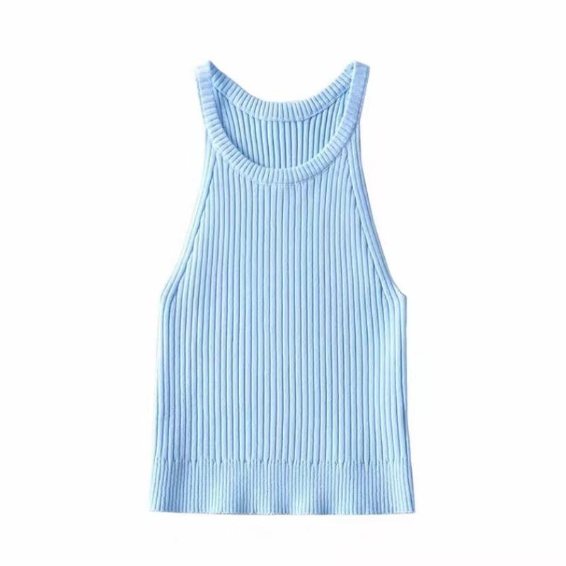 

Летние женские сексуальные без рукавов однотонные трикотажные короткие свитера-пуловеры One Size синий